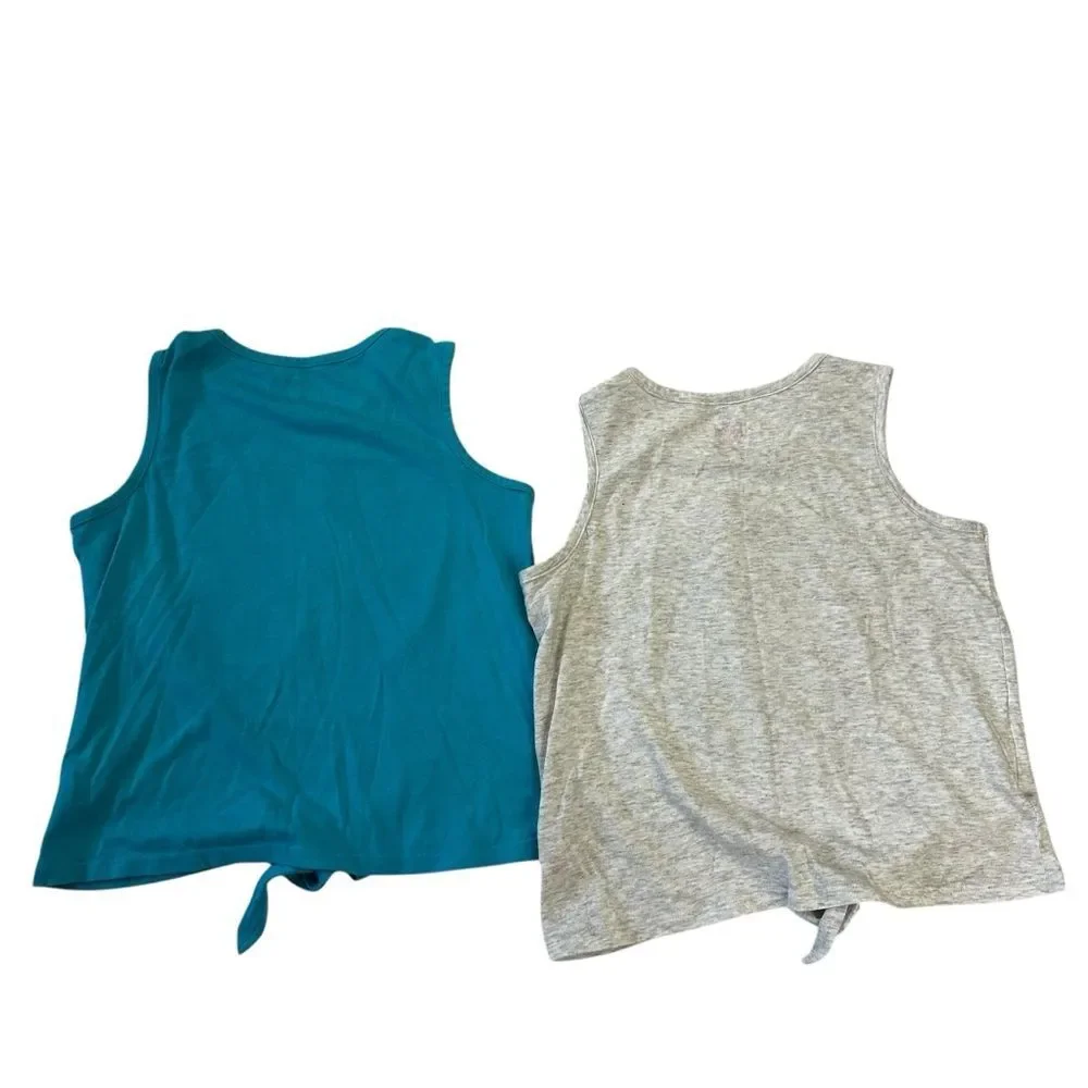 Justice Girls Set of 2 Graphic Tank Tops Sz S 7/8 Blue Gray Multicolor Tie Up
